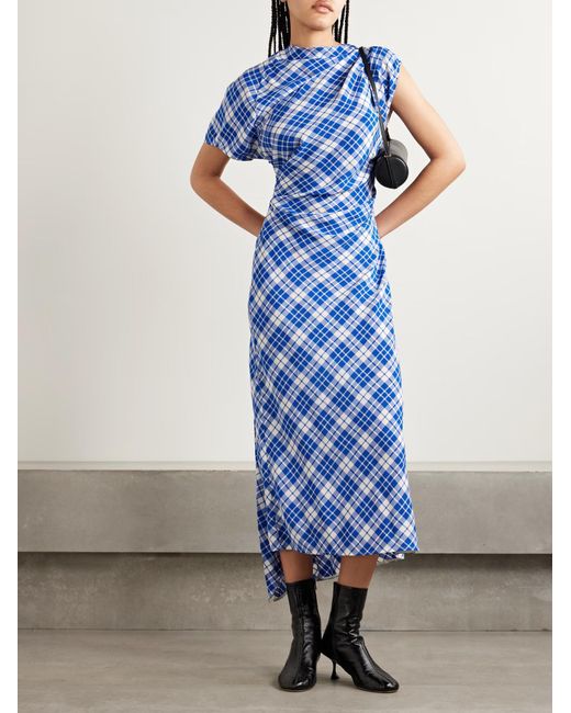 Proenza Schouler Blue Hallie Pleated Plaid Dress