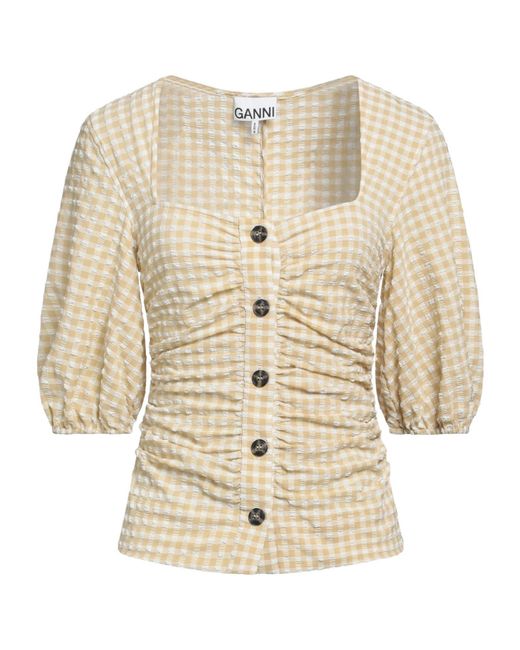 Ganni Natural Plaid Pleated Top