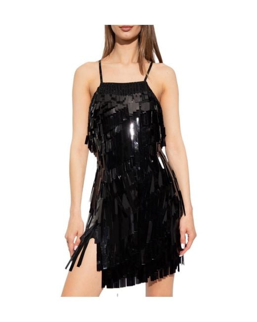 The Attico Black The Sequinned Asymmetric Mini Dress