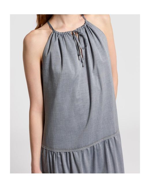 Peserico Gray Gathered Sleeveless Maxi Dress