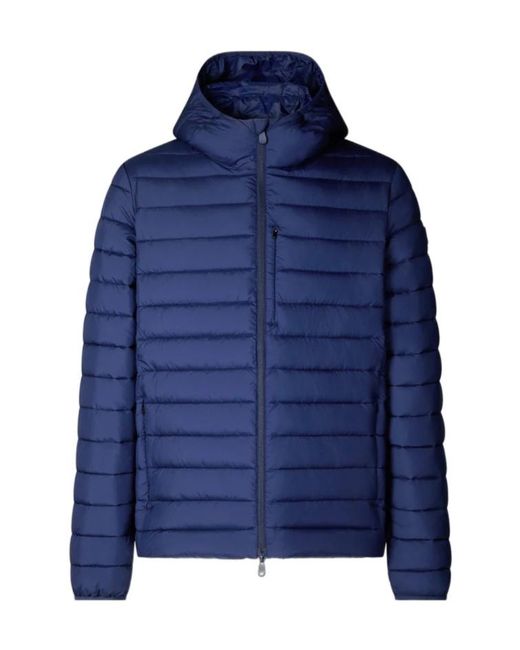 Save The Duck Blue Logo Hooded Puffer Jacket for men