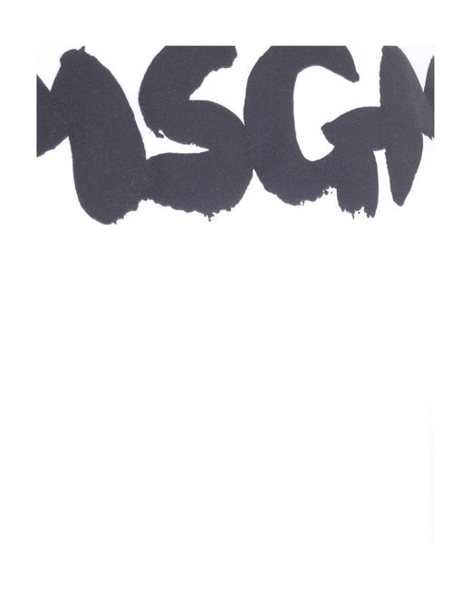 MSGM White Logo-Print Cotton T-Shirt