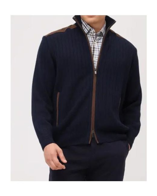 Paul & Shark Blue Ribbed Zip-Up Cardigan for men