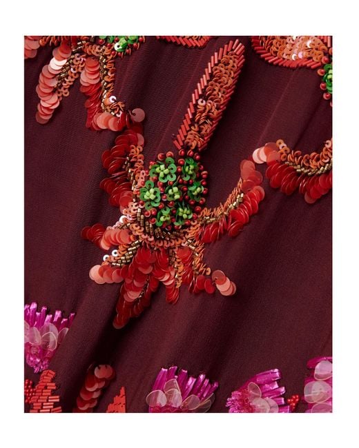 Johanna Ortiz Red Sequin-Embellished Cutout Silk Maxi Dress