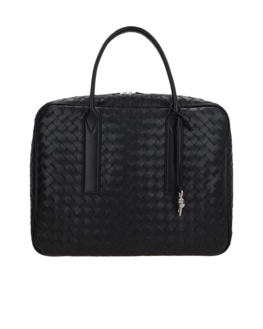 Bottega Veneta Black Intrecciato Zipped Weekender Bag for men
