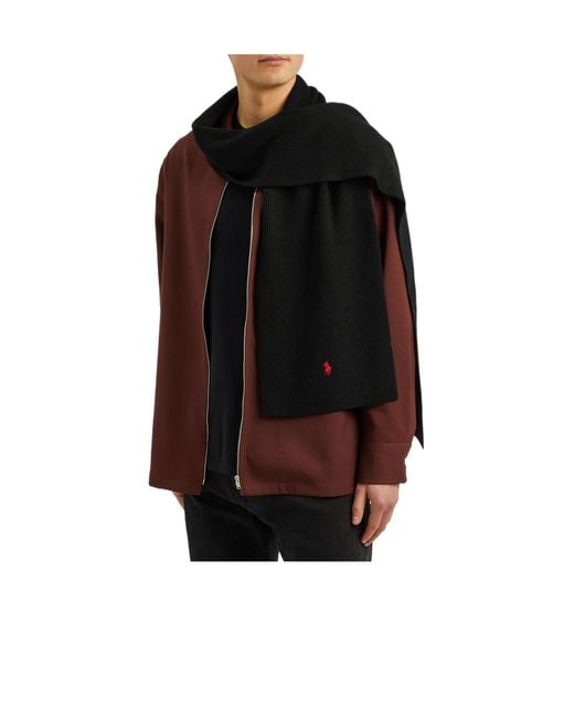 Polo Ralph Lauren Black Ribbed Wool Scarf for men