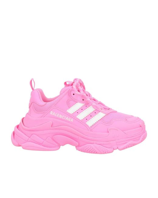 Balenciaga Pink Thick-Soled Lace-Up Sneakers