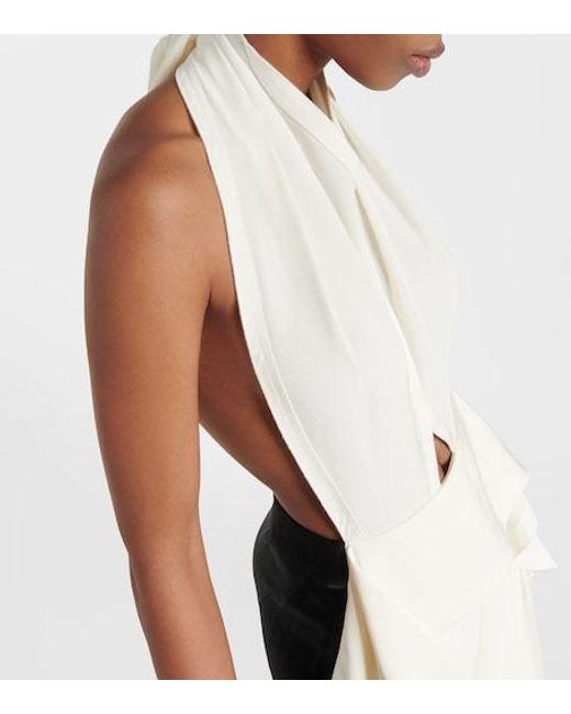 Victoria Beckham White Cut-Out Satin And Crepe Halter-Neck Gown