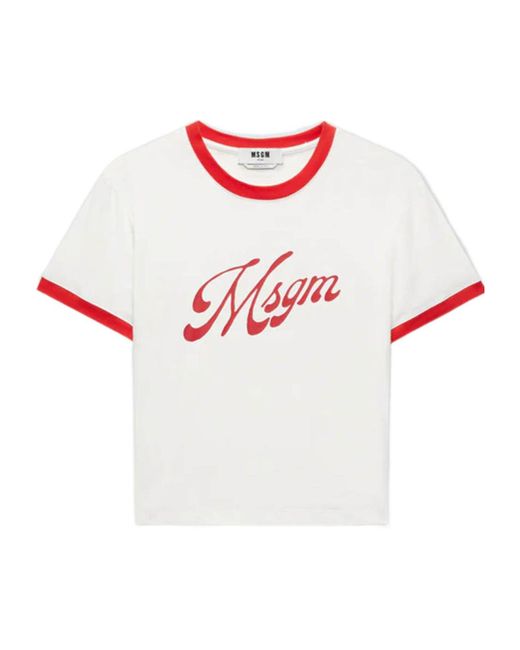 MSGM White Logo Printed T-Shirt