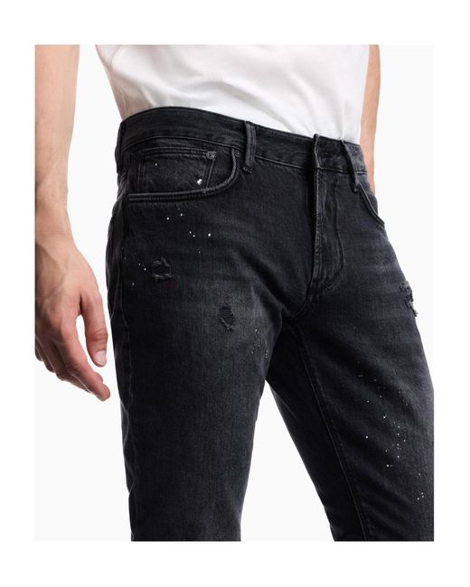 Emporio Armani Blue Five-Pocket Jeans Slim Fit Distressed With Paint Splatters for men