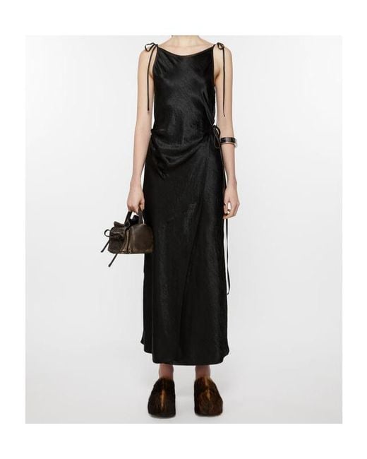 Acne Black Sleeveless Satin Maxi Dress