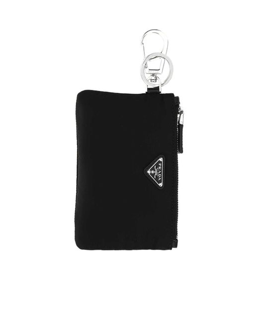 Prada Black Logo Plaque Pouch Keyring for men