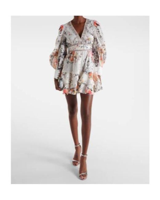 Camilla White Floral Linen And Silk Minidress