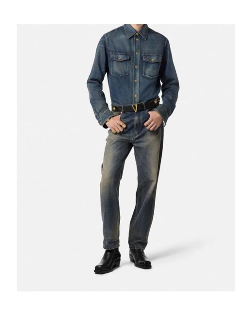 Versace Blue Double-Pocket Denim Shirt for men