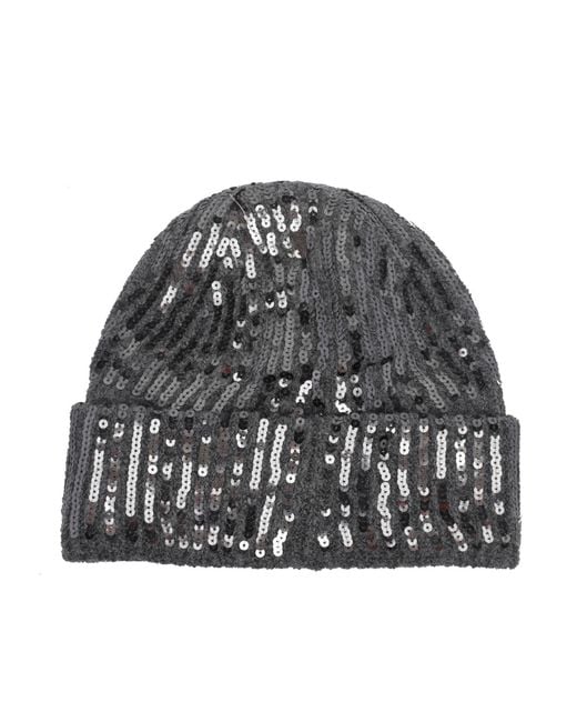 Pinko Gray Sequin Knit Hat