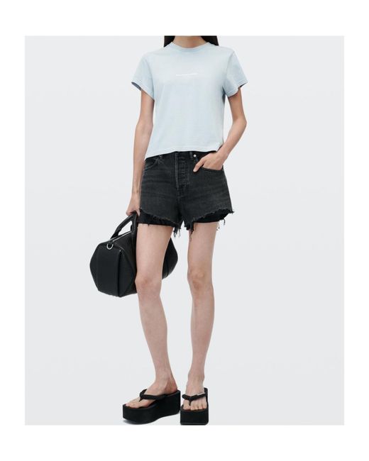 Alexander Wang Blue Logo Print Shrunken Short Sleeve Tee