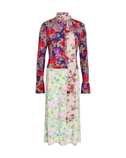 Acne Red Dalmati Floral-Print Crepe Midi Dress