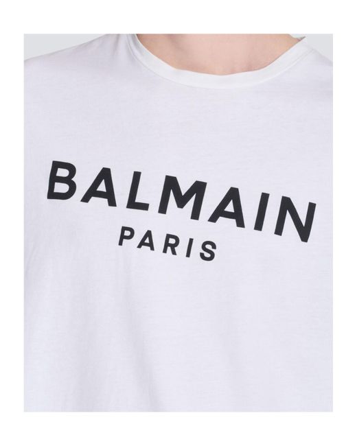 Balmain White Logo Printed Crewneck T-Shirt for men