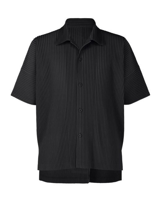 Homme Plissé Issey Miyake Black Homme Plissé Issey Miyake Short Sleeved Pleated Buttoned Shirt for men