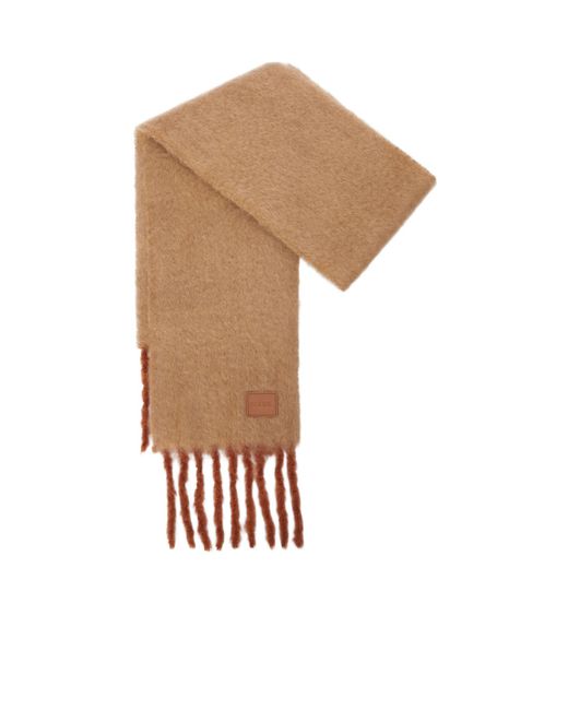 Loewe White Logo-Patch Fringed Scarf