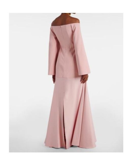 Solace London Pink Rina Off-Shoulder Crepe And Satin Gown
