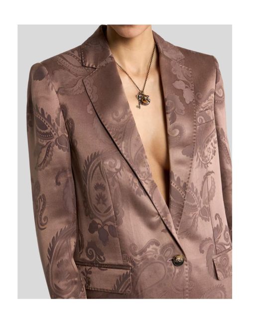Etro Brown Jacquard Single-Breasted Jacket With Floral Paisley Motif