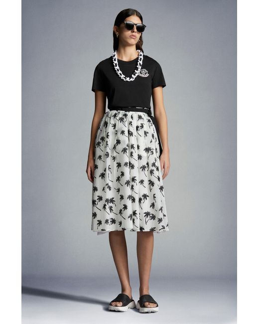 Moncler Gray Palm Tree-Print Midi Skirt