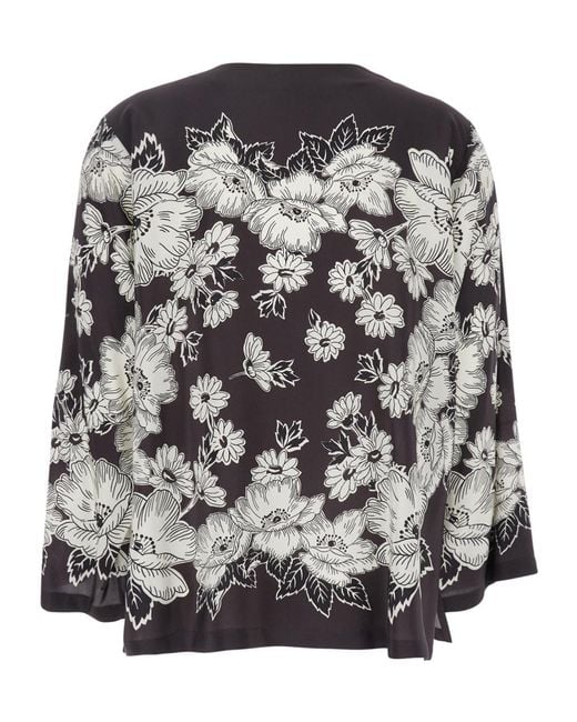 P.A.R.O.S.H. Black Floral Print V-Neck Blouse