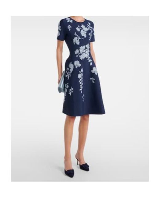 Carolina Herrera Blue Floral Jacquard Midi Dress