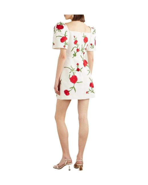 Carolina Herrera White Embellished Floral Silk-Faille Mini Dress