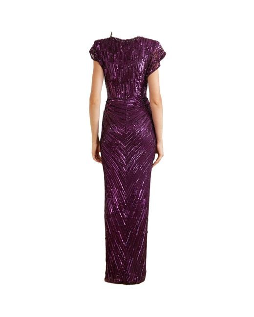 Jenny Packham Purple Twisted Embellished Tulle Gown
