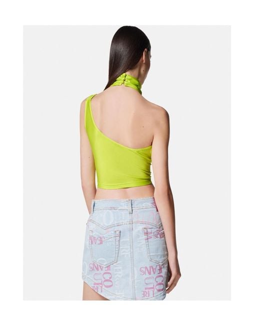 Versace Jeans Green Couture Baroque Buckle Embellished Cropped Top