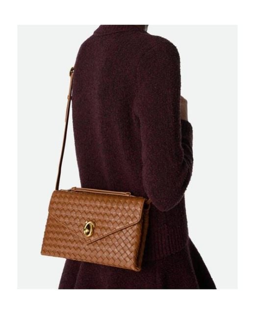 Bottega Veneta Brown Intrecciato Knot Lock Crossbody Bag
