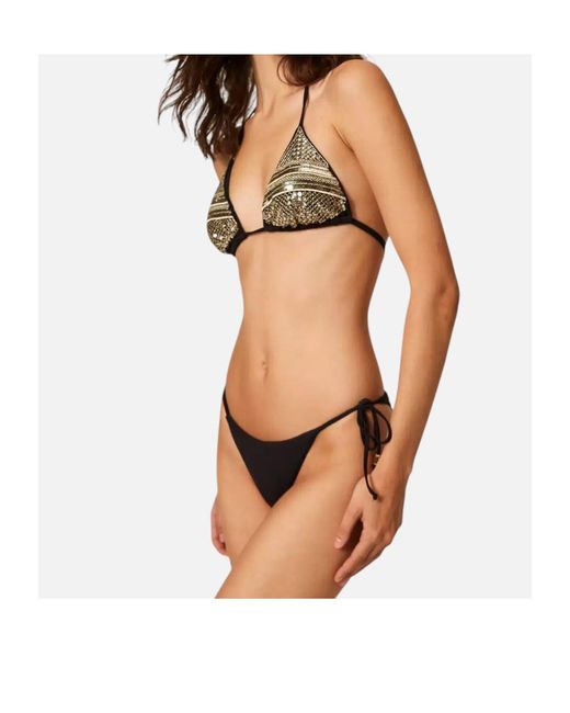 Twinset Black Sequin-Embroidered Triangle Bikini