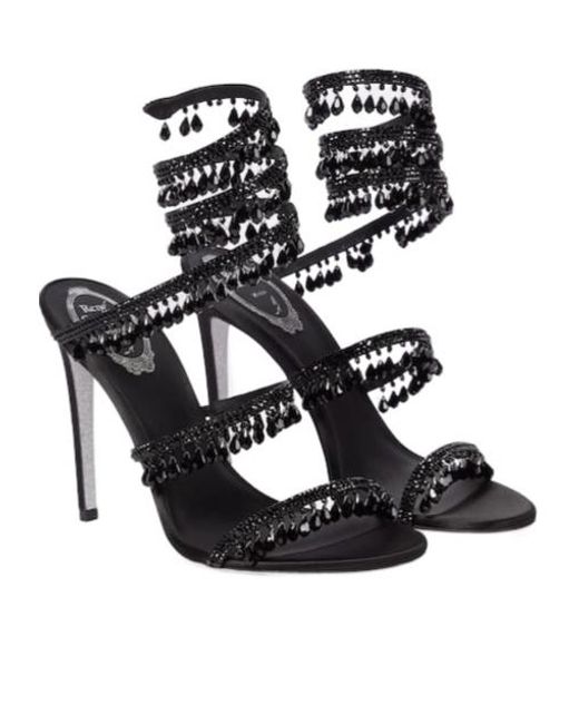 Rene Caovilla Black Chandelier Embellished Satin Sandals