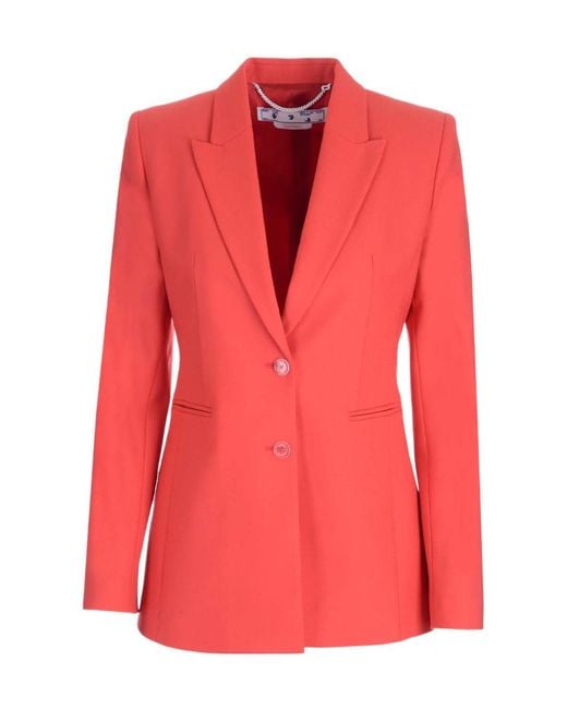 Off-White c/o Virgil Abloh Red Notch Lapels Buttoned Blazer