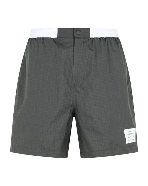 Thom Browne Gray Logo Patch Shorts for men