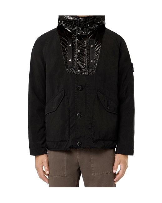 Stone Island Black Anti-Drop Hooded Panama Jacket for men
