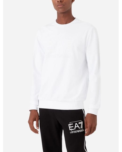 EA7 White Logo-Print Cotton Sweatshirt for men