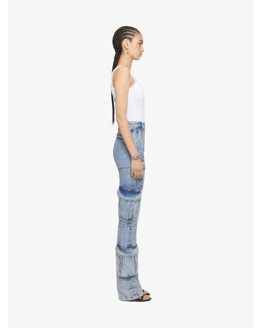Givenchy Blue Logo Plaque Cargo Jeans