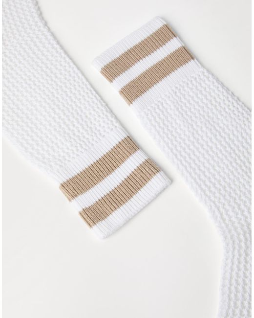 Brunello Cucinelli White Stripe-Detailed Open-Knit Socks