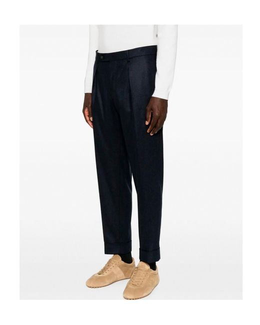 Berwich Blue Pleated Wool Trousers for men