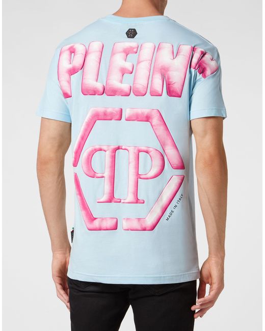 Philipp Plein Blue T-Shirt With Round Neck And Short Sleeves for men