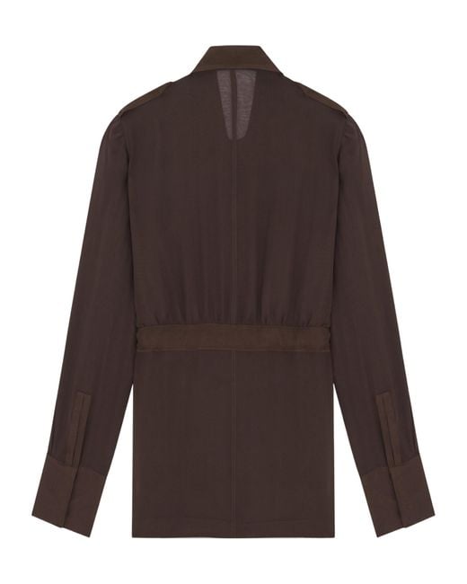 Saint Laurent Brown Saharienne Belted Long-Sleeved Dress