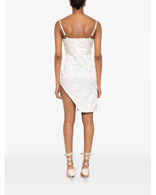 Coperni White Asymmetric Floral-Jacquard Mini Dress