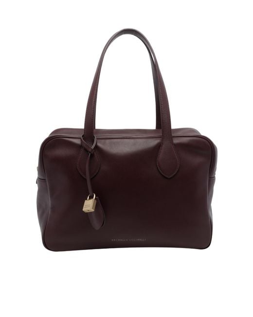Brunello Cucinelli Purple Ruby Padlock Tote Bag