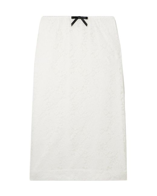 ShuShu/Tong White Bow-Embellished Satin-Trimmed Lace Midi Skirt