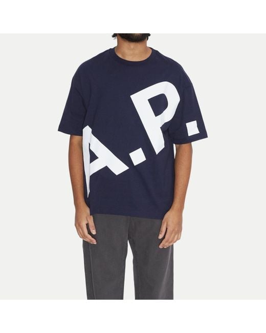 A.P.C. Blue Logo-Printed Cotton T-Shirt for men
