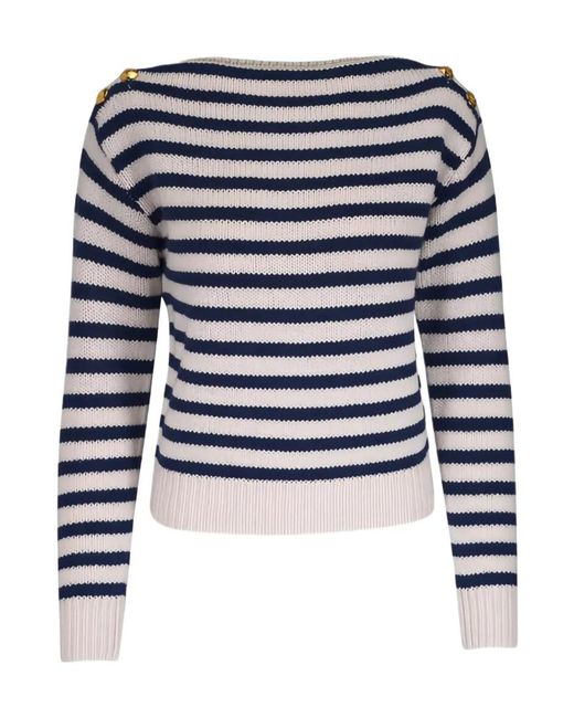 Nili Lotan Blue Tandy Striped Button Sweater