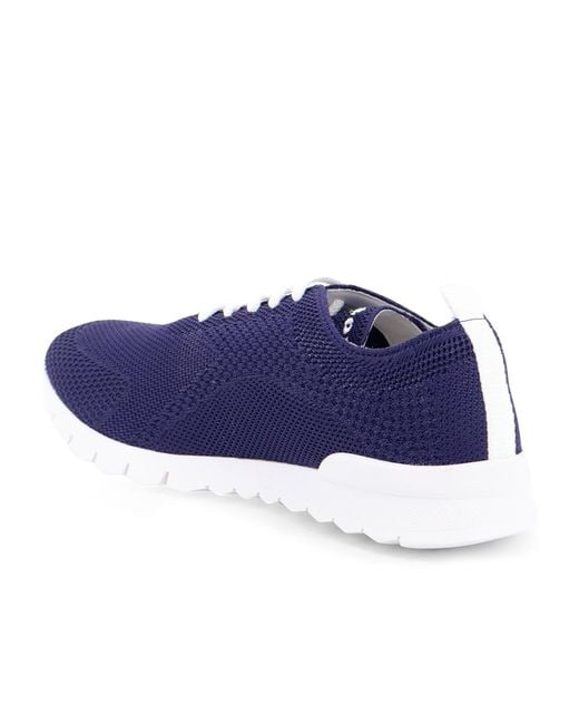 Kiton Blue Knitted Fabric Sneakers With Embroidered Logo for men
